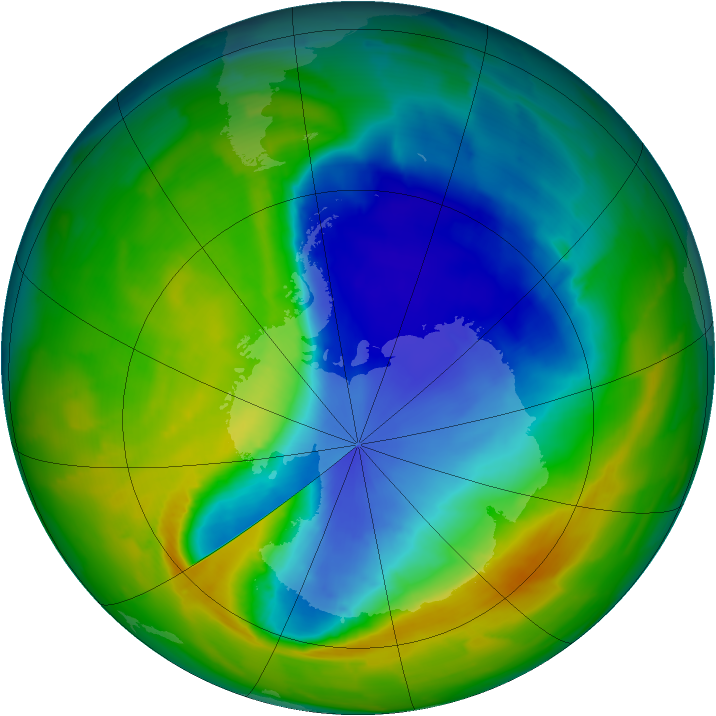 Antarctic ozone map for 20 October 2013